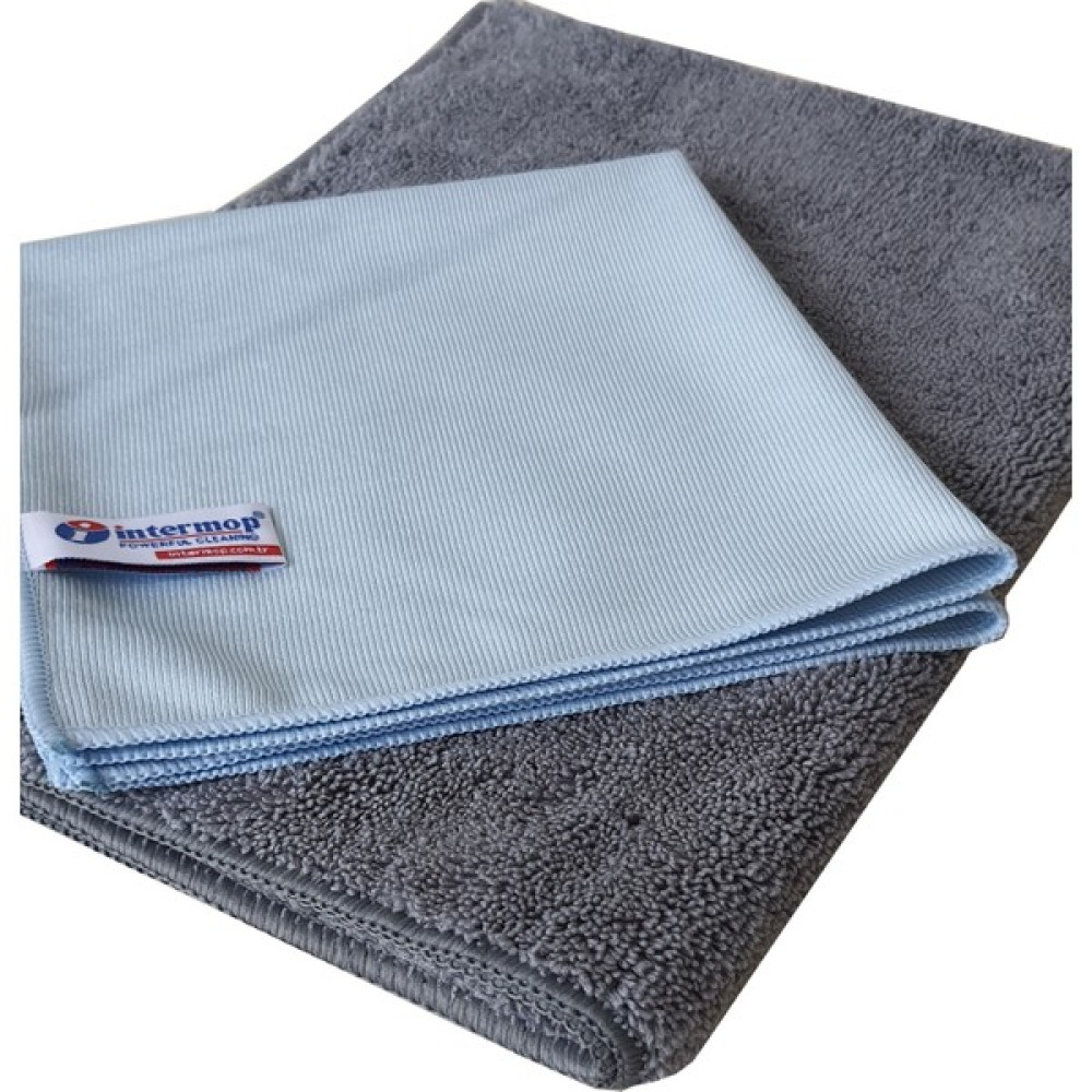İntermop Mikrofiber Kurulama 50x70 cm + Cam Temizleme Bezi + 40x40 cm - Gri - Standart Temizlik Malzemeleri Fiyatı
