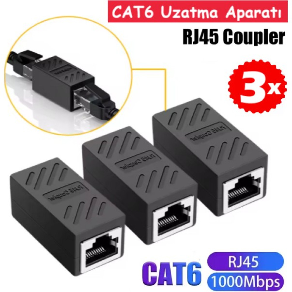 Internet Kablosu Uzatma Aparatı RJ45 Coupler Network Ekler Birleştirir 1000MBPS Cat5 Cat6 (3 Adet) - CAT6 uzatıcı Network Aksesuarları Fiyatı