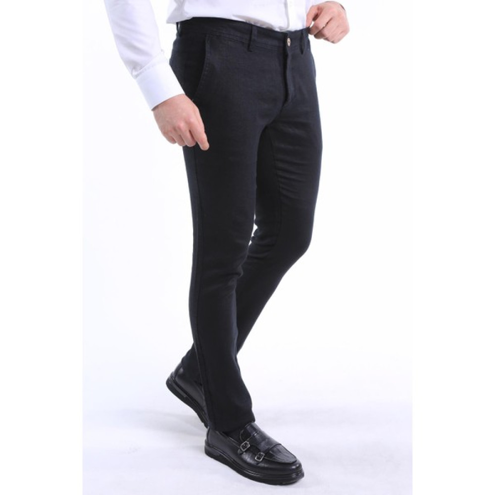 Intersivin Slim Fit Siyah Yazlık Keten Erkek Pantolon Erkek Pantolon Fiyatı