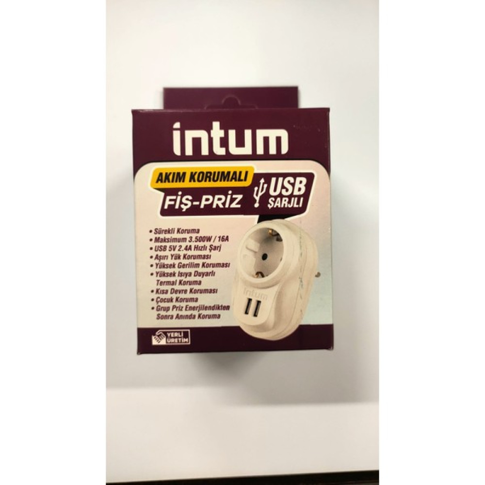 İntum 1'li 2 USB Akım Korumlaı Priz - Beyaz Prizler Fiyatı