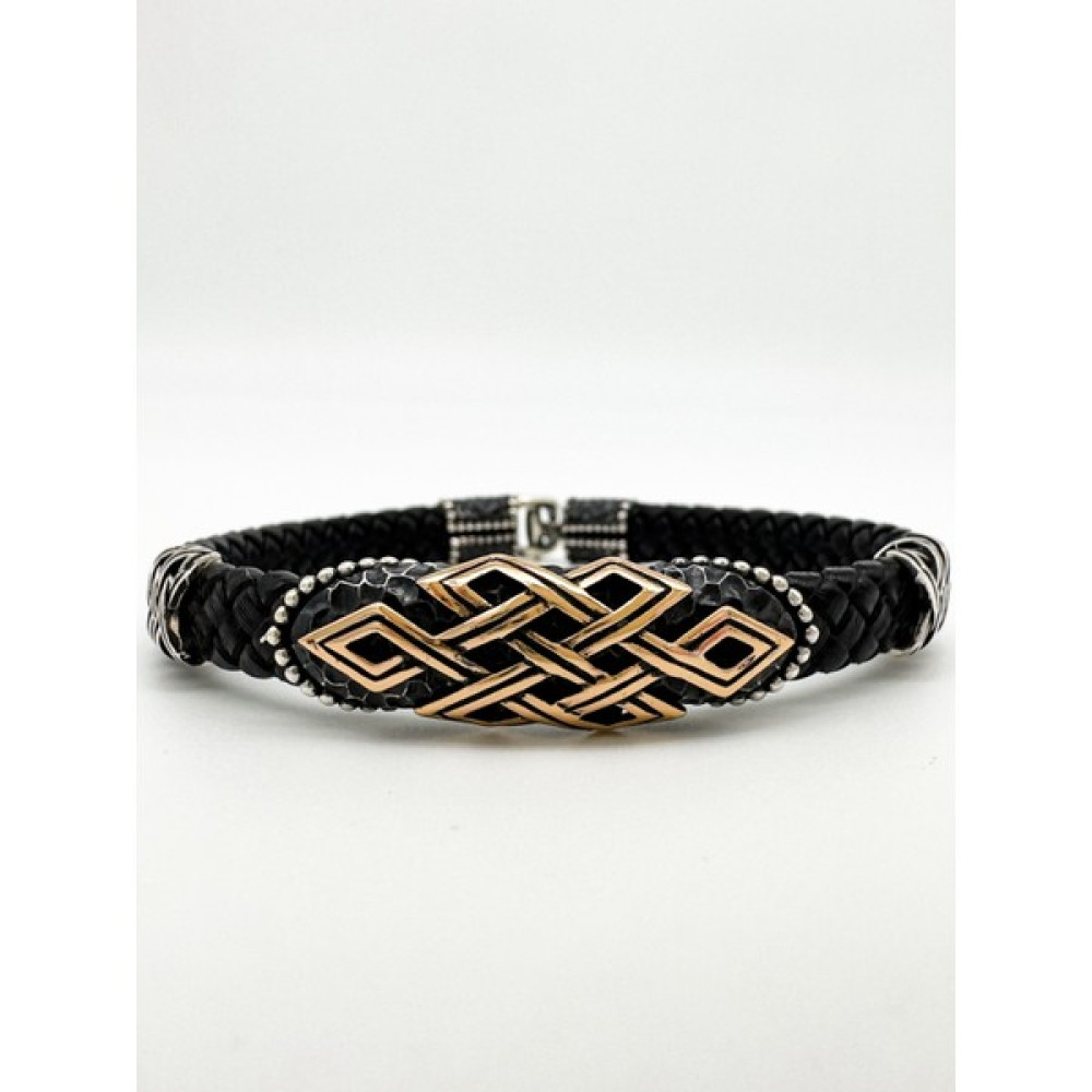 Inure Jewelry Dörtgen Motifli Deri 925 Ayar Gümüş Erkek Bileklik - 22 - Siyah Saat ve Bileklik Aksesuarı Fiyatı