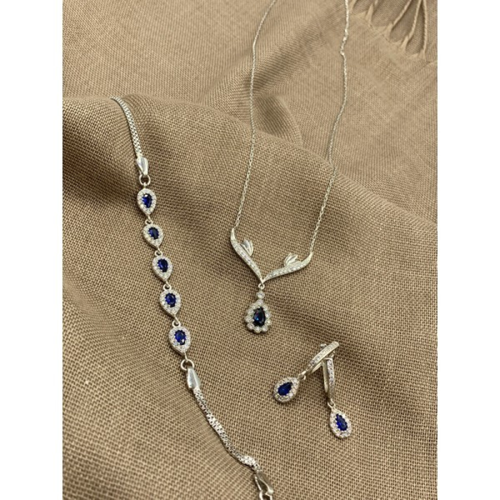 Inure Jewelry Zirkon Taşlı Damla Model 925 Ayar Gümüş Set 925 Ayar Gümüş Kolye&bileklik&küpe Gümüş Kolye Fiyatı