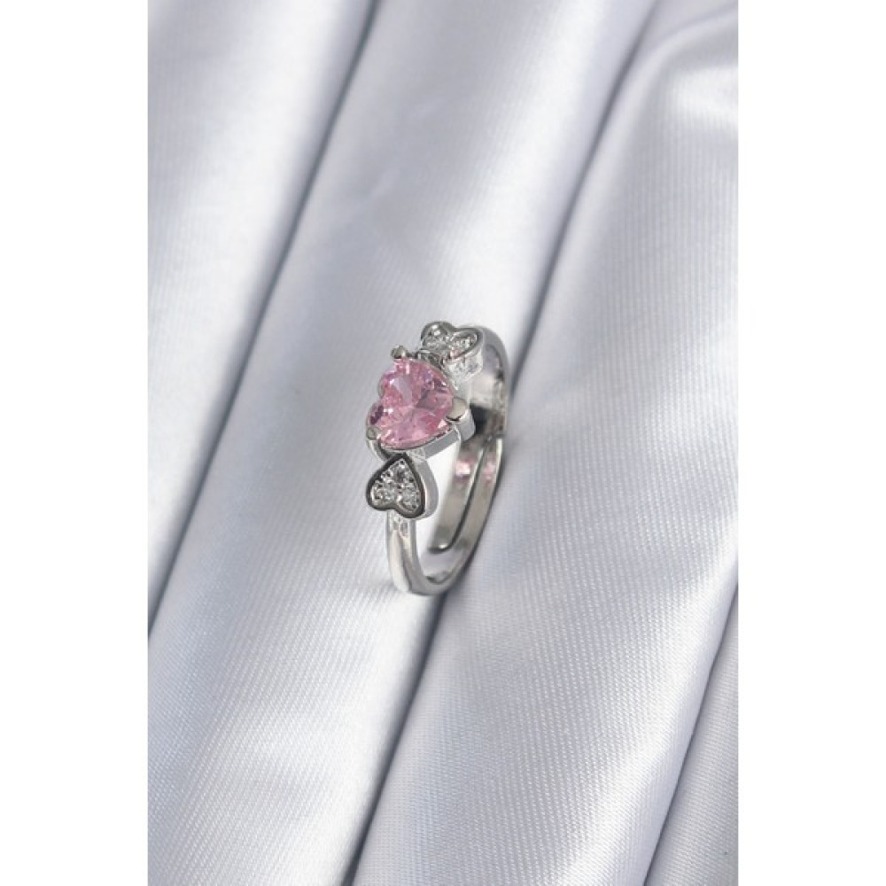 İnvanilla Gümüş Renk Pembe Kalp Charm ciddi ilişki yüzüğü pandora yüzük - S / M - Silver Bijuteri Yüzük Fiyatı