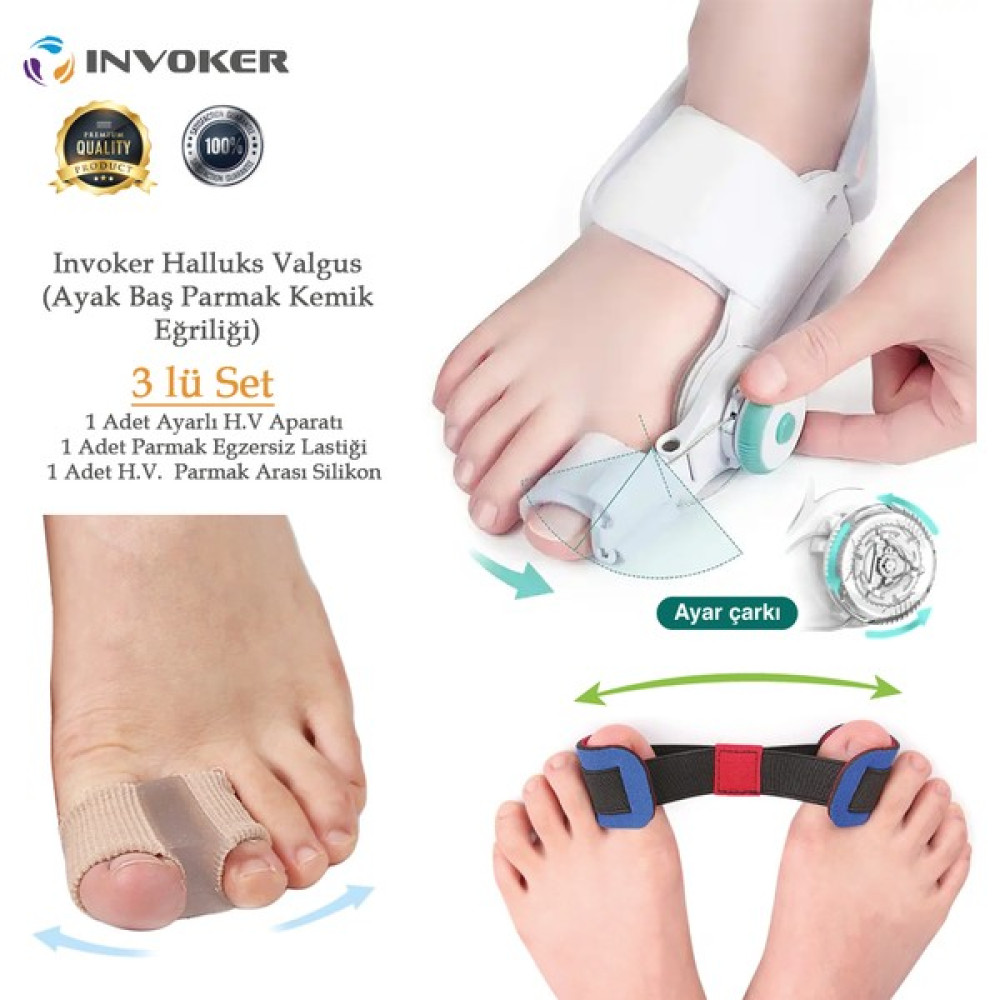 İnvoker Ayarlı Halluks Bunyon Ayak Baş Parmak Kemik Eğriliği Düzeltme Aparatı Gece Ateli 3 Lü Set - Beyaz Oto Boyaları Fiyatı