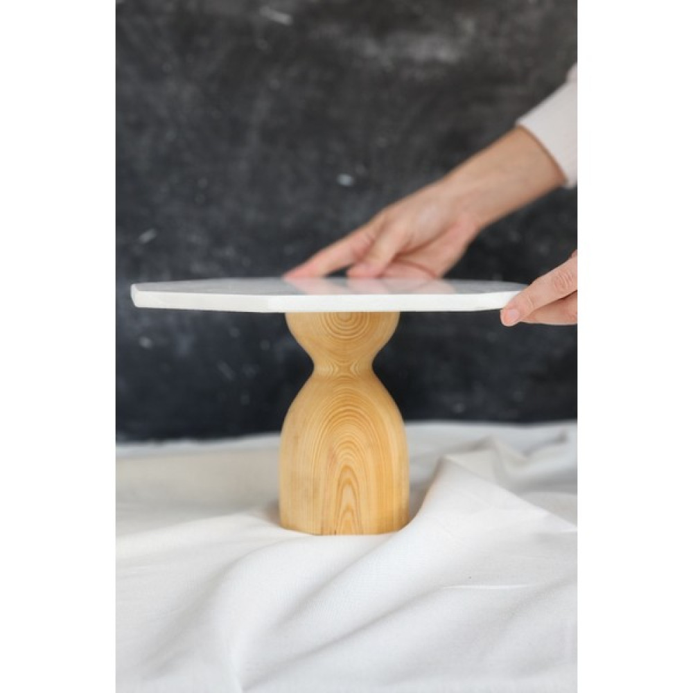 Ioadesign Amber - Gerçek Ince Mermer 28 cm Sekizgen Stant -Açık Renk Ahşap Ayaklı Stant - Açık Kahverengi Mutfak Gereçleri Fiyatı