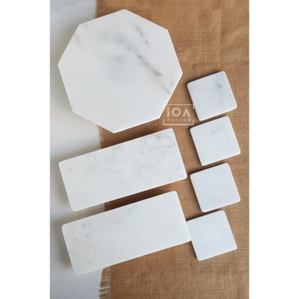 ioadesign Gerçek Mermer Sunumluk / Çeyiz Seti - Pasta Standı + 2'li Sunumluk + 4'lü Kare Bardak Altlığı Servis Tepsisi Fiyatı
