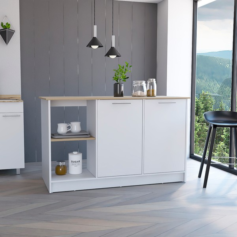 ION Home Mutfak Ada Dolabı, Dört Açık Raf - Açık Meşe / Beyaz - Ahşap - Beyaz Duvar Rafı Fiyatı