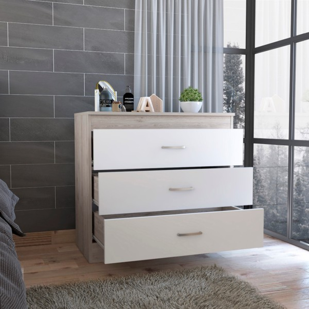 ION Home Üç Çekmeceli Şifonyer Lial, Superior Üst Tabla, Metal Donanım - Açık Gri / Beyaz - Montajsız Şifonyer Fiyatı