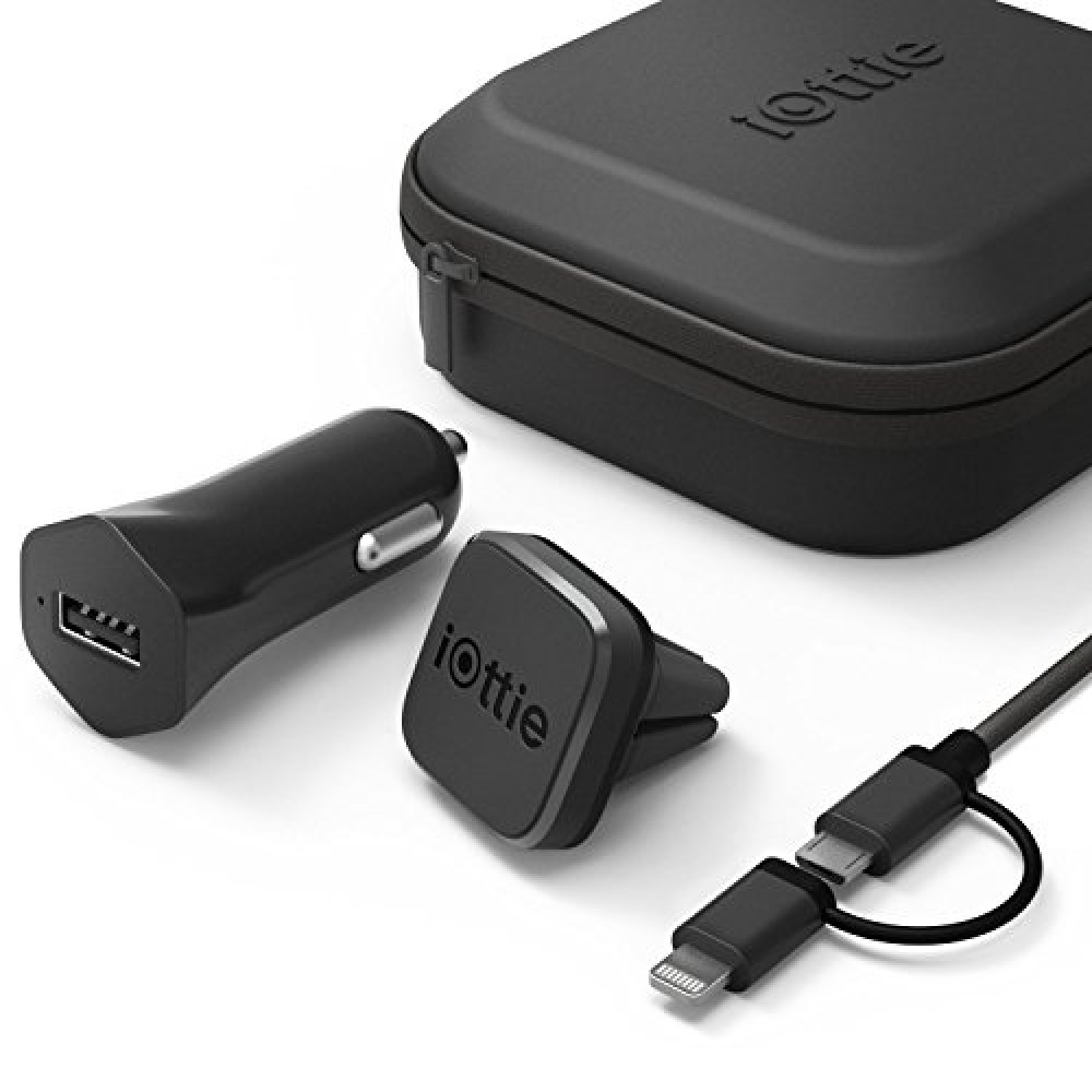 iOttie iTap Mini Travel Kit (Magnetic Car Mount Phone Holder, Lightning, Micro USB Cable & Car Charger Bundle) for iPhone X 8 Plus 7 Galaxy S9 8 Note 8 (HLTRIO110)
