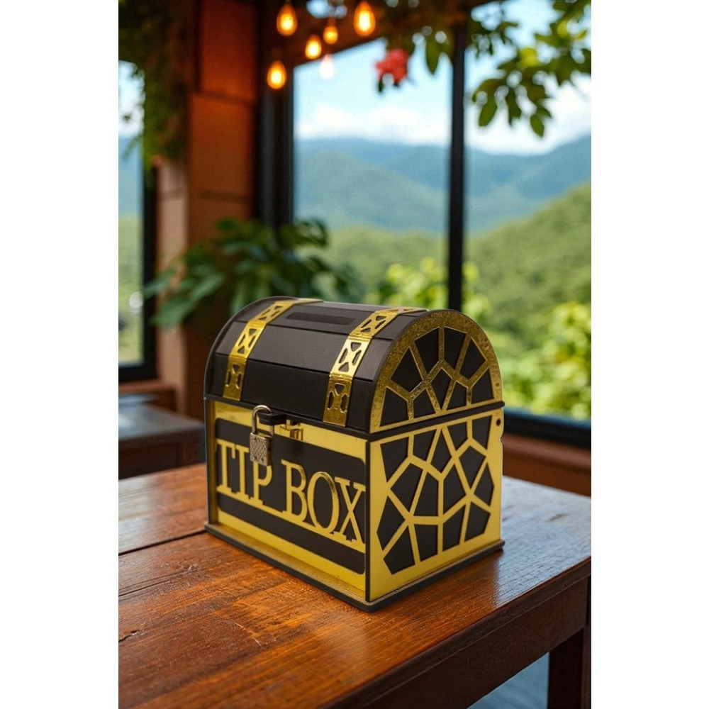 Ip Box- Bahşiş Kutusu - Kumbara “sandık Tipi Tipbox” Siyah Gold Kumbara Fiyatı