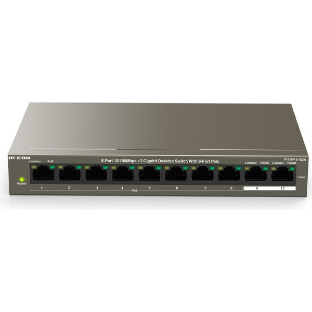 Ip-Com F1110P-8-102W UNMANAGED,8*10/100MBPS+2*10/100/1000MBPSDESKTOP Poe Switch,poe Pwr BUD.99W Hub & Switch Fiyatı