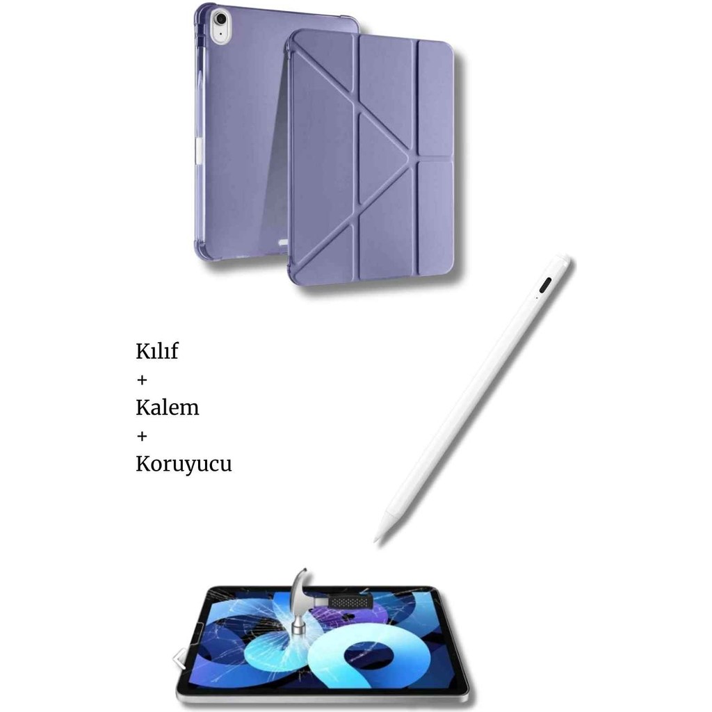 iPad A16 11. Nesil ve 10. Nesil A3355 A2757 Uyumlu Tablet Kılıfı Tablet Kalemi Ekran Koruyucu Set - Lavendery Gray Tablet Kılıfı Fiyatı
