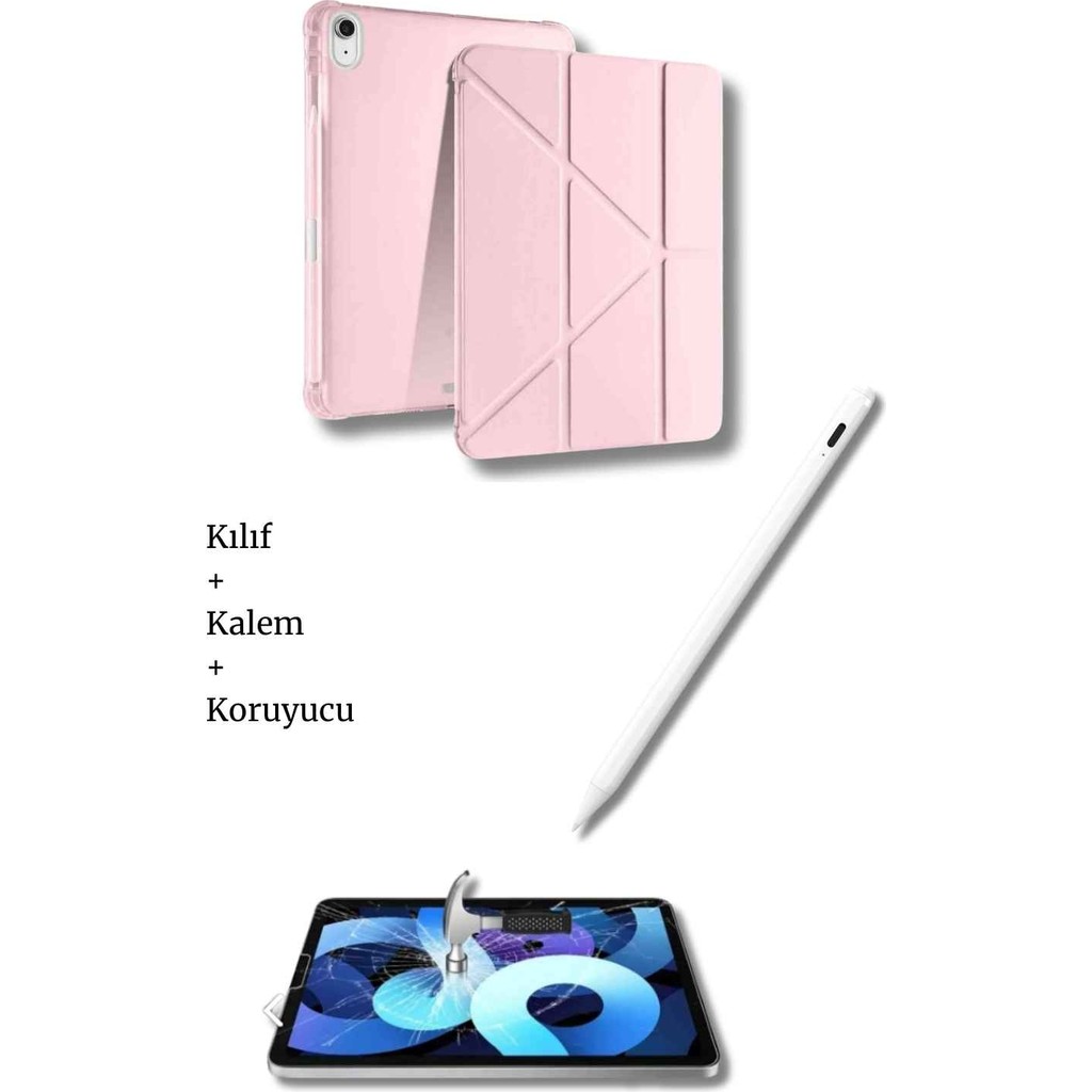 iPad A16 11. Nesil ve 10. Nesil A3355 A2757 Uyumlu Tablet Kılıfı Tablet Kalemi Ekran Koruyucu Set - Rose Gold Tablet Kılıfı Fiyatı