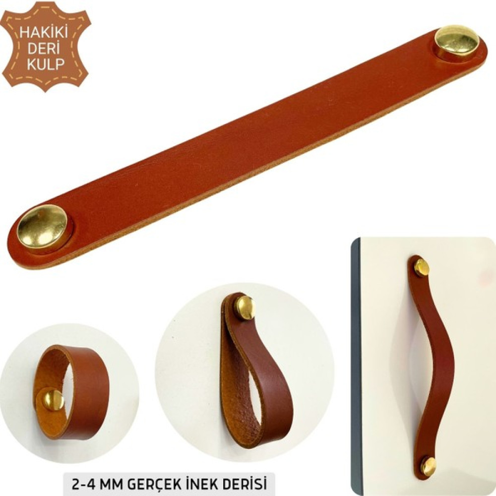 İpek Bazaar 2 Adet Hakiki Deri Modern Çekmece Dolap Kulpu, Deri Kulp, Mobilya Banyo Mutfak Dolabı Kulpları - 20 cm - Kahve Nalburiye & Hırdavat Fiyatı
