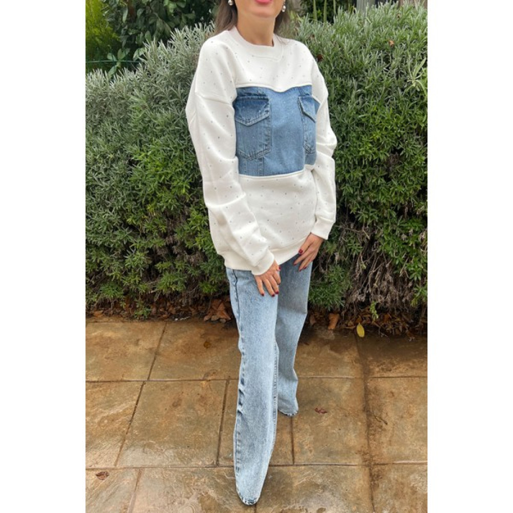 Ipek Boutique Taş Işlemeli Kot Detaylı Sweatshirt Kadın Yelek Fiyatı