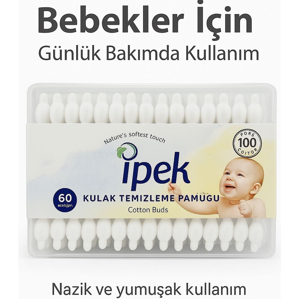İpek Ipek Kulak Temizleme Pamuğu 60 Adet | Bebekler Için Günlük Bakım | %100 Pamuk Cotton Buds Bebek Kulak Çubuğu Fiyatı