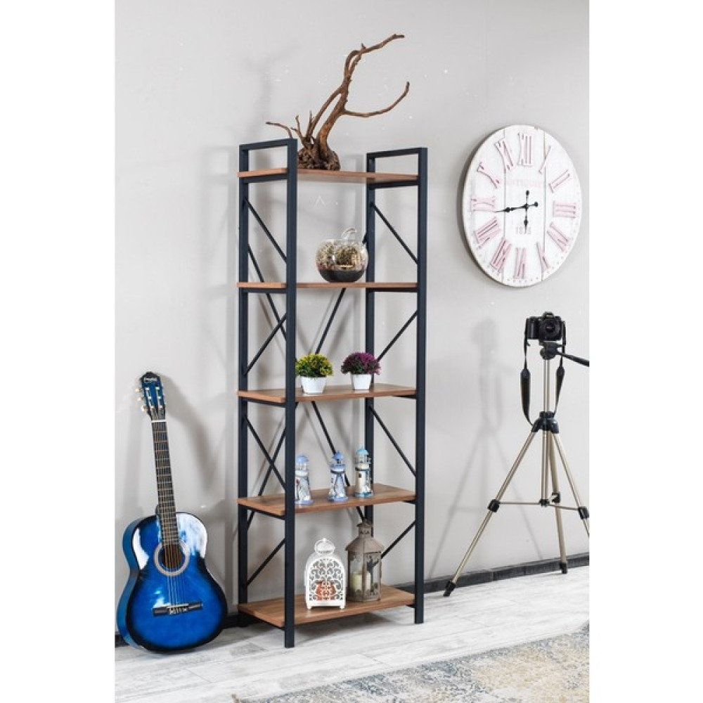 Ipek Mobilya Oze Metal Kitaplık 5 Raflı Çok Amaçlı Dosya Kitap Rafı Ofis Salon Raf 60X180 cm - Ceviz Kitaplık Fiyatı