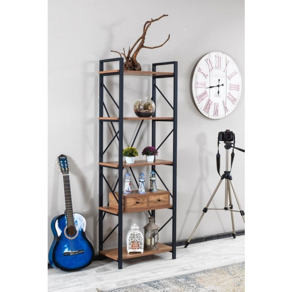 Ipek Mobilya Oze Metal Kitaplık 5 Raflı Çok Amaçlı Dosya Kitap Rafı Ofis Salon Raf 60X180 Cm+Iki Çekmeceli Modül - Ceviz Kitaplık Fiyatı