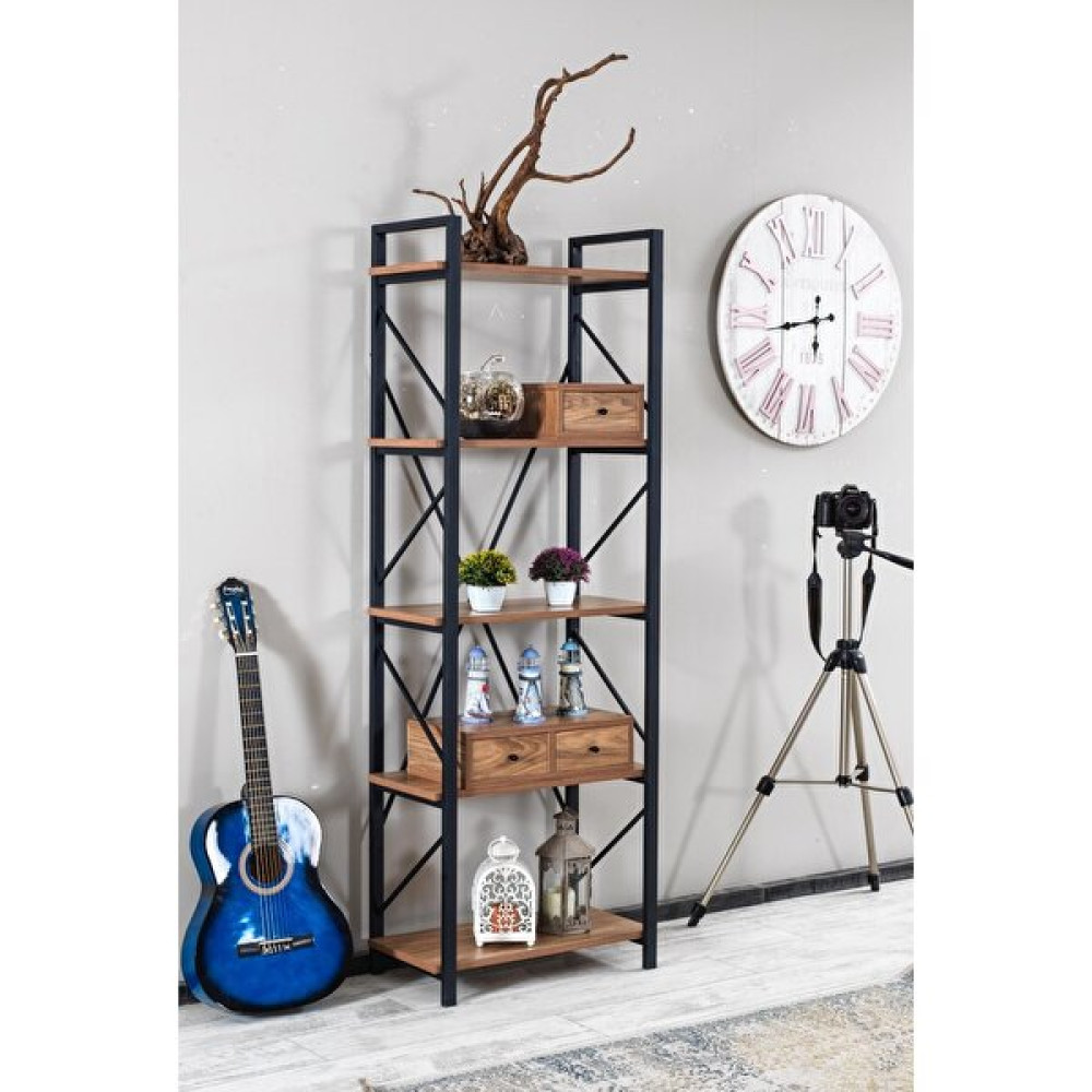 Ipek Mobilya Oze Metal Kitaplık 5 Raflı Çok Amaçlı Dosya Kitap Rafı Ofis Salon Raf 60X180CM+TEK ve Iki Çek.modül - Ceviz Kitaplık Fiyatı