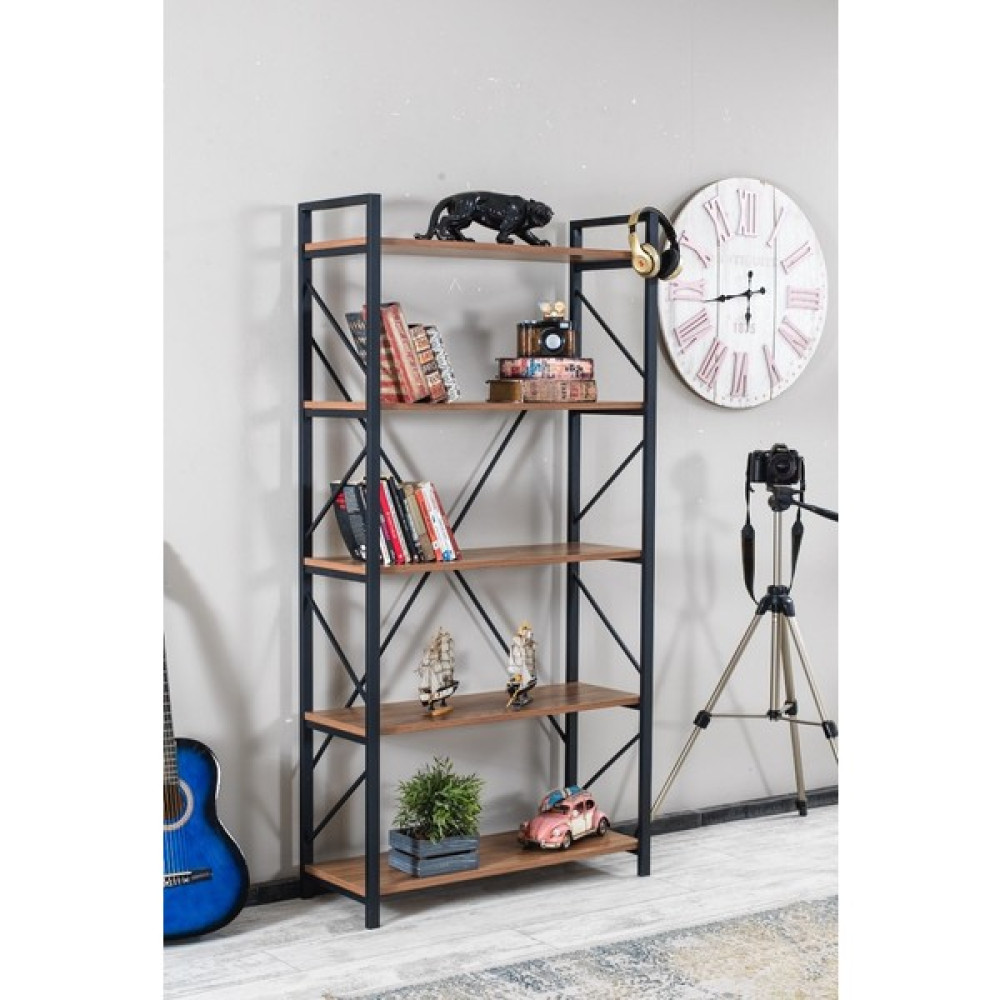 Ipek Mobilya Oze Metal Kitaplık 5 Raflı Çok Amaçlı Dosya Kitap Rafı Ofis Salon Raf 90X180 cm - Ceviz Kitaplık Fiyatı