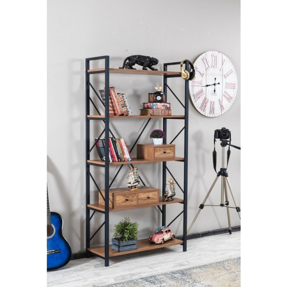 Ipek Mobilya Oze Metal Kitaplık 5 Raflı Çok Amaçlı Dosya Kitap Rafı Ofis Salon Raf 90X180CM+TEK ve Iki Çek.modül - Ceviz Kitaplık Fiyatı