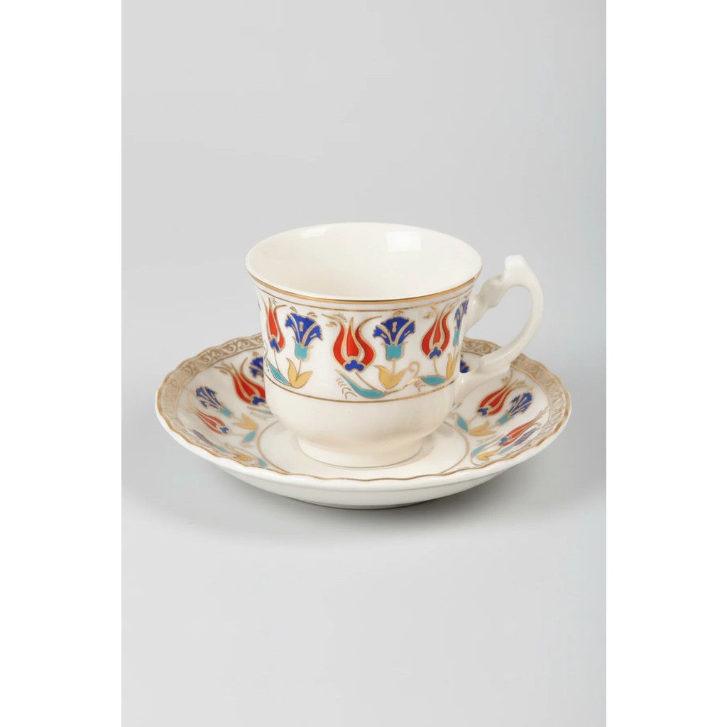 İpek Porselen 6 Kişilik Altın Yaldızlı Elegant Desen Porselen Kahve Fincan Takımı 12 Parça - Beyaz - 100 ml Fincan / Bardak / Kahve Takımı Fiyatı
