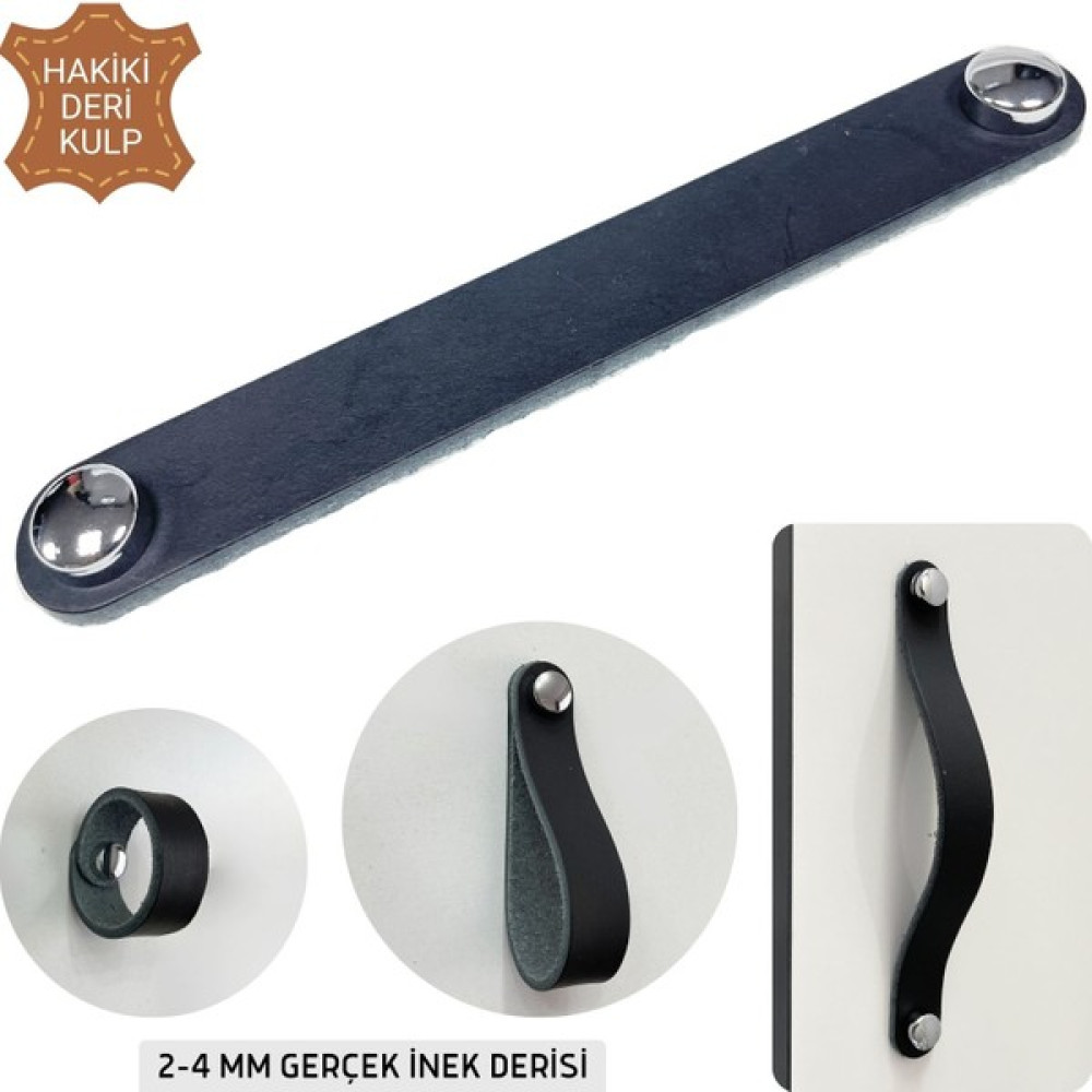 İpekbazaar 2 Adet Hakiki Deri Modern Çekmece Dolap Kulpu, Deri Kulp, Mobilya Banyo Mutfak Dolabı Kulpları - 20 cm - Siyah Nalburiye & Hırdavat Fiyatı