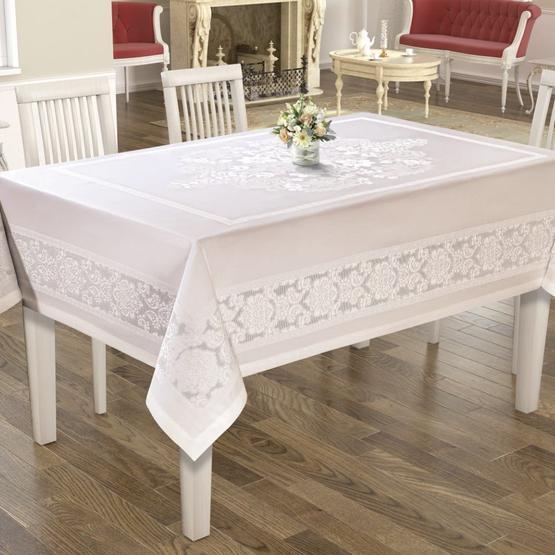 İpekçe Home Lüx Jakarlı Teflon Krem 160x300 cm Masa Örtüsü Masa Örtüsü Fiyatı