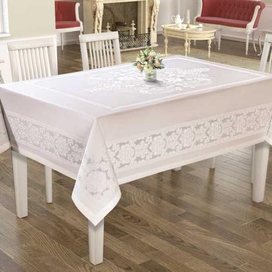 İpekçe Home Lüx Jakarlı Teflon Krem 160x300 cm Masa Örtüsü