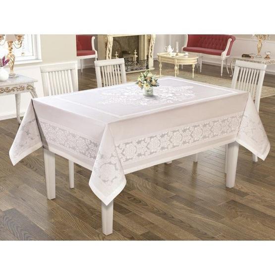 İpekçe Home Lüx Jakarlı Teflon Krem 160x300 cm Masa Örtüsü