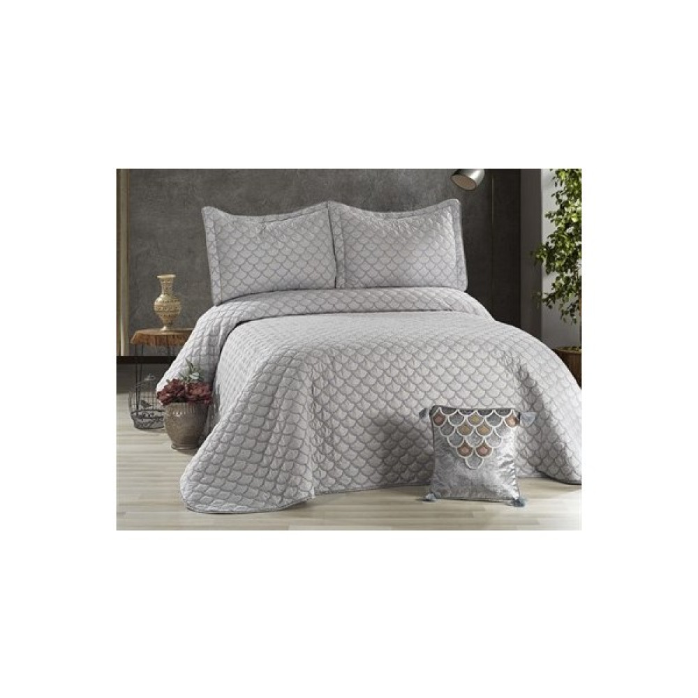 Ipekçe Home Nessy Nakışlı Biyeli 4 Parça Çift Kişilik Yatak Örtüsü Seti - 250 x 260 cm - Gri Yatak Örtüsü Fiyatı