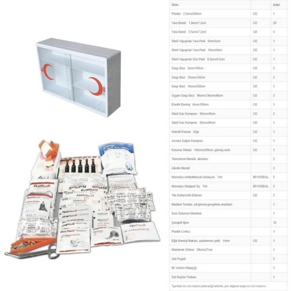 İpekel Plastik Ecza Dolabı Lux Beyaz + Ilkyardım Işyeri Okul Fabrika Içerik Paketi Full Set Banyo Dolabı / Mobilyası Fiyatı