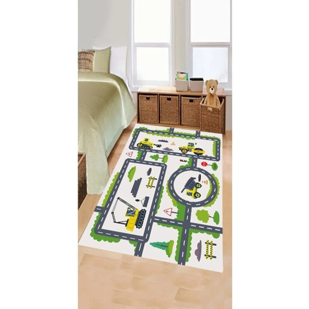 İpekyün Halı Kaymaz Tabanlı Yıkanabilir Leke Tutmayan Dijital Baskılı Çocuk Halısı Iş Makinleri Kepce - Renkli - 120 x 180 cm Bebek Odası Halı Fiyatı