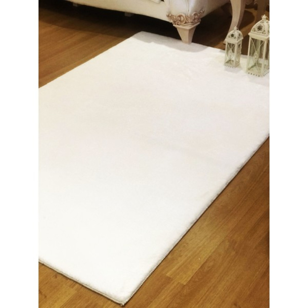 Ipekyün   İpekyün Halı-Kaymaz Taban Yumuşak Pofuduk Post Peluş Halı Beyaz Renk - 80 x 150 cm Salon Halısı Fiyatı