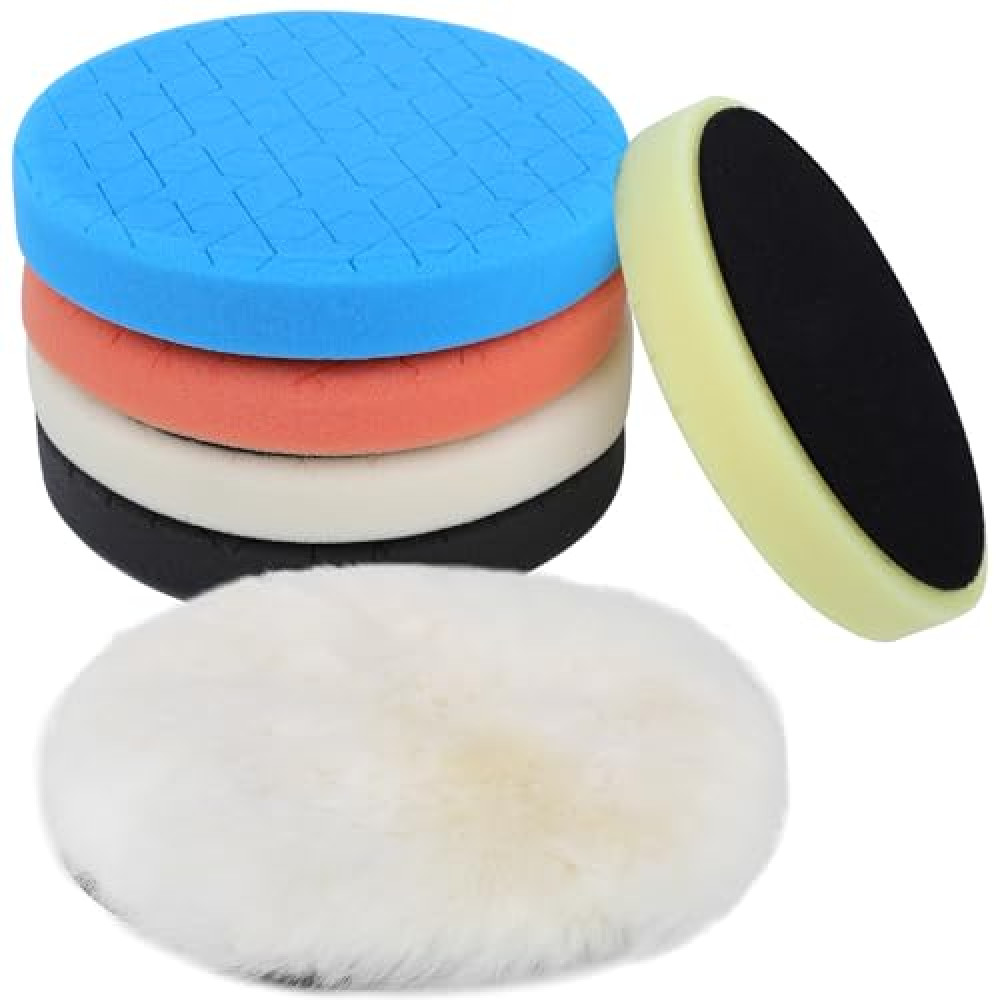 IPELY 6 Pcs 5 Inch Buffing Pads, Polishing Pads 5.5 Inch 140 mm Face for 5 Inch 125mm Base Plate Compounds, Buffer Pads for Polishing and Waxing
