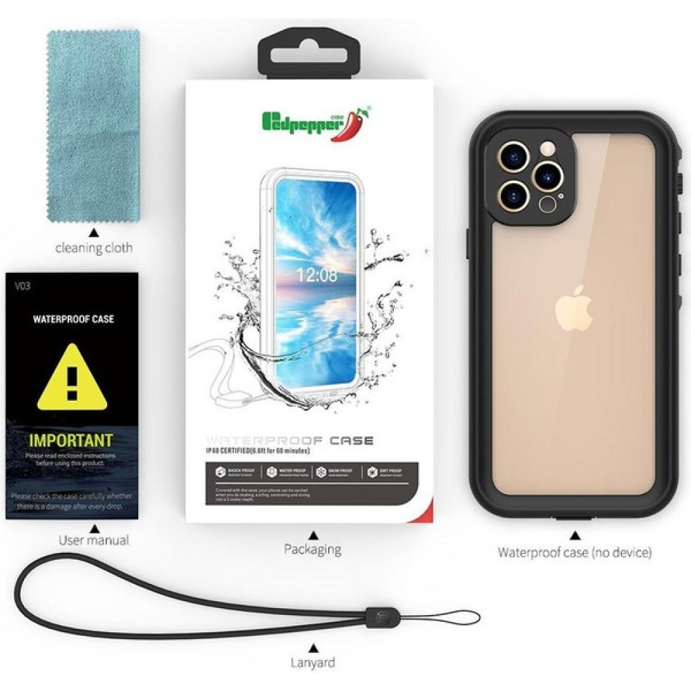 Iphone 12 Için Kılıf Pro IP68 Su Geçirmez Tam Ekran Koruyucu 12FT Inşa (Yurt Dışından) - Siyah - iPhone 12 Pro Cep Telefonu Kılıfı Fiyatı