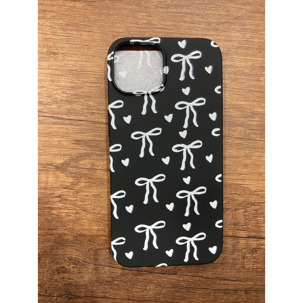 iphone 13/14 kurdele/fiyonk Baskılı içi Kadife Premium Silikon Telefon Kılıfı Kapak - SİYAH KURDELE Cep Telefonu Kılıfı Fiyatı