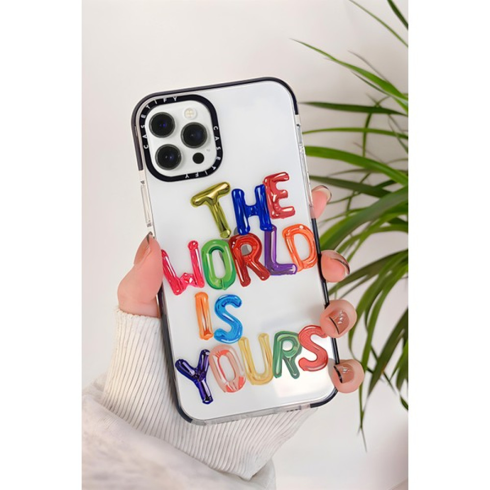 iPhone 14 Pro Max Casetify The World Is Yours Desenli Anti Shock Premium Silikonlu Siyah Kenar Detaylı Telefon Kılıfı - Transparan Cep Telefonu Kılıfı Fiyatı