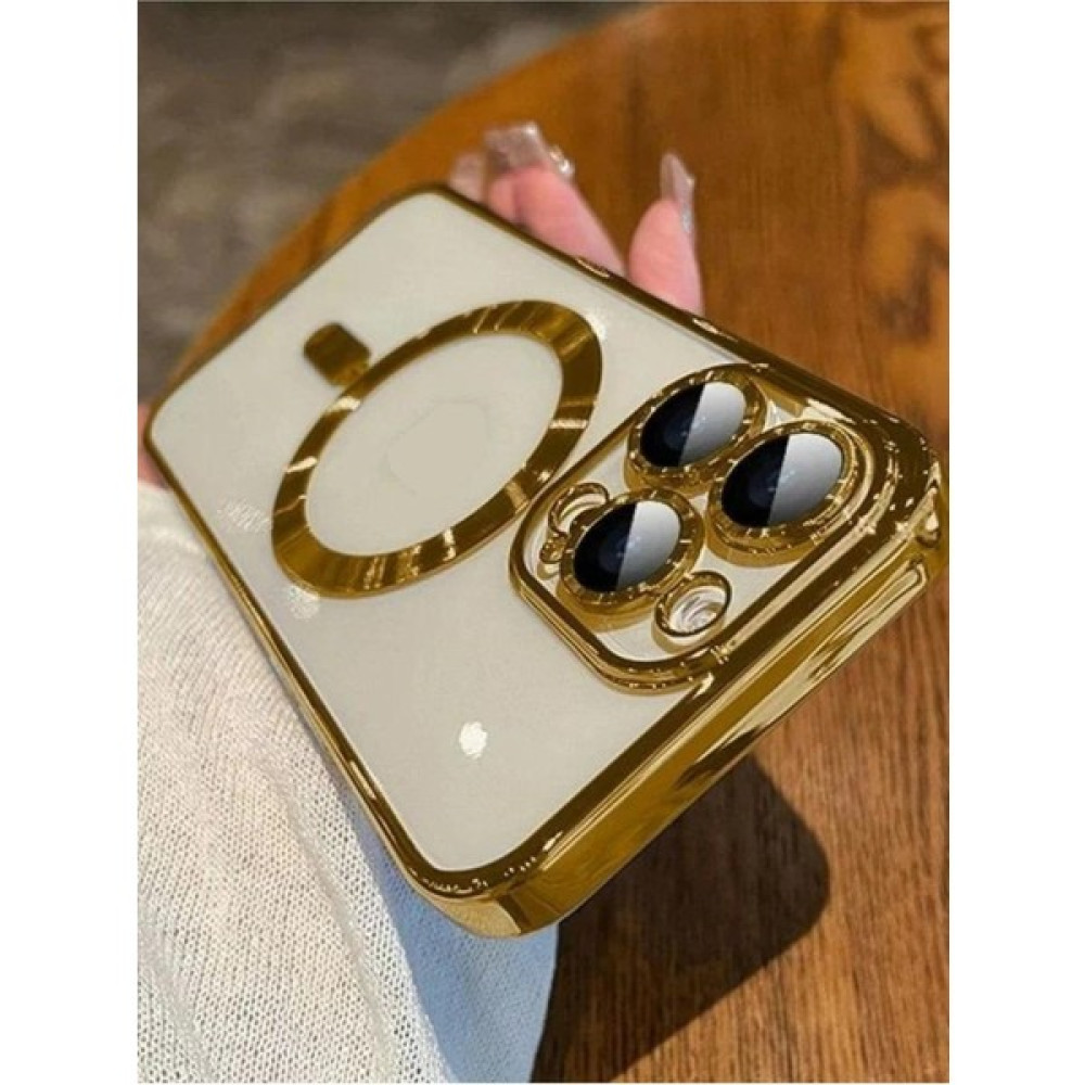 Iphone 14 Pro Max Kılıf Kamera ve Lens Korumalı Kablosuz Şarj Uyumlu Arkası Şeffaf Kapak - Gold Cep Telefonu Kılıfı Fiyatı