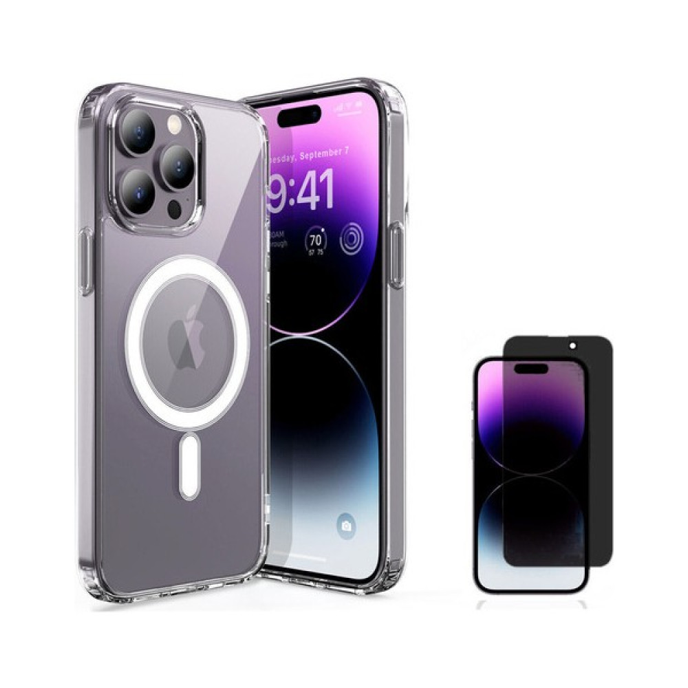 iPhone 14 Pro Max Magsafe Destekli Şeffaf Kılıf + Cam Ekran Koruma - iPhone 14 Pro Max Kılıf + Hayalet Cam Ekran Koruma Cep Telefonu Kılıfı Fiyatı
