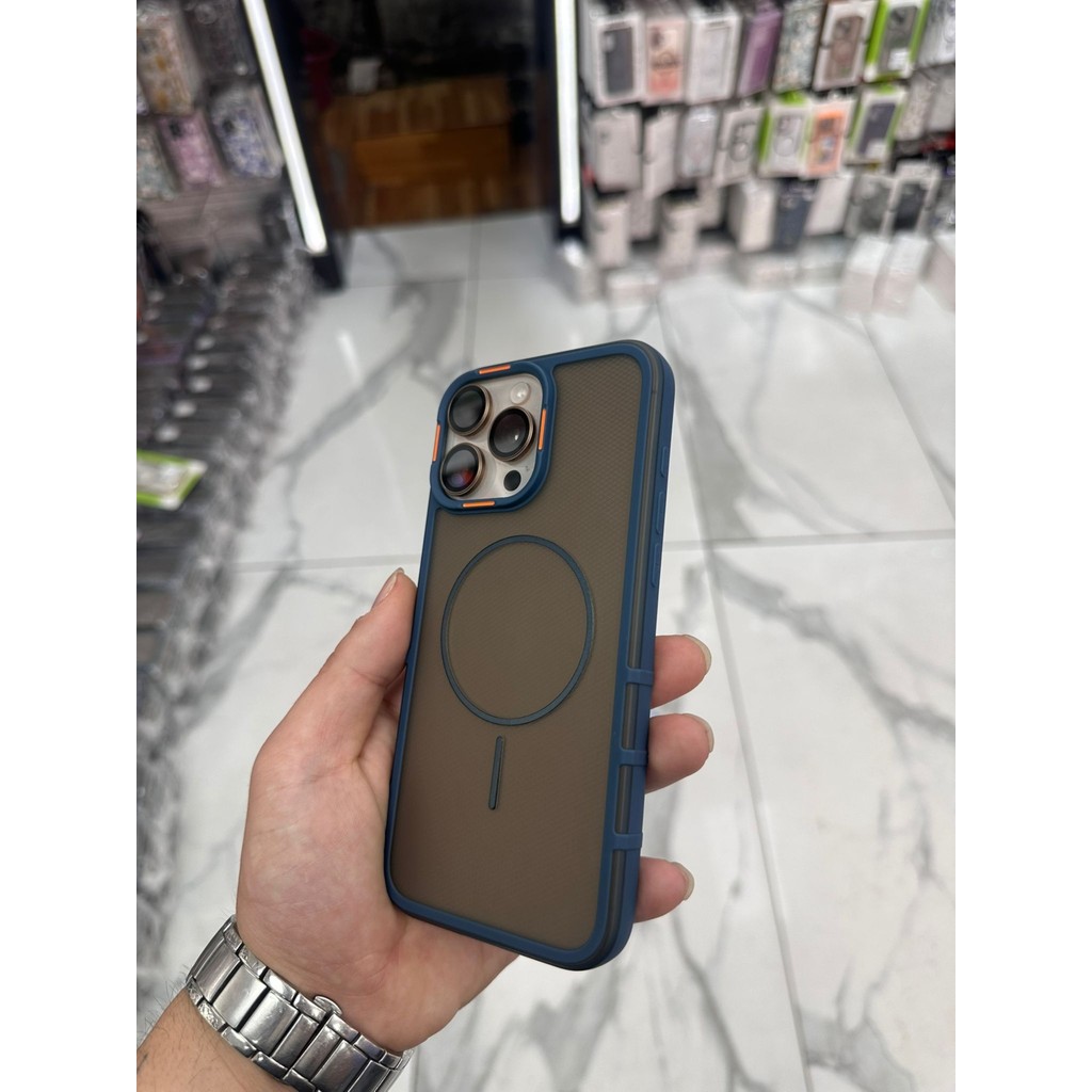 iPhone 14 Pro Uyumlu Karbon Şeffaf Desenli Mat Tank Magsafe Kılıf - Lacivert Cep Telefonu Kılıfı Fiyatı