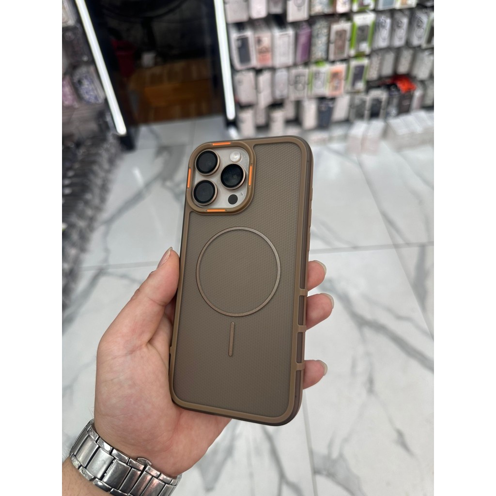 iPhone 14 Pro Uyumlu Karbon Şeffaf Desenli Mat Tank Magsafe Kılıf - Lacivert - Kahverengi Cep Telefonu Kılıfı Fiyatı