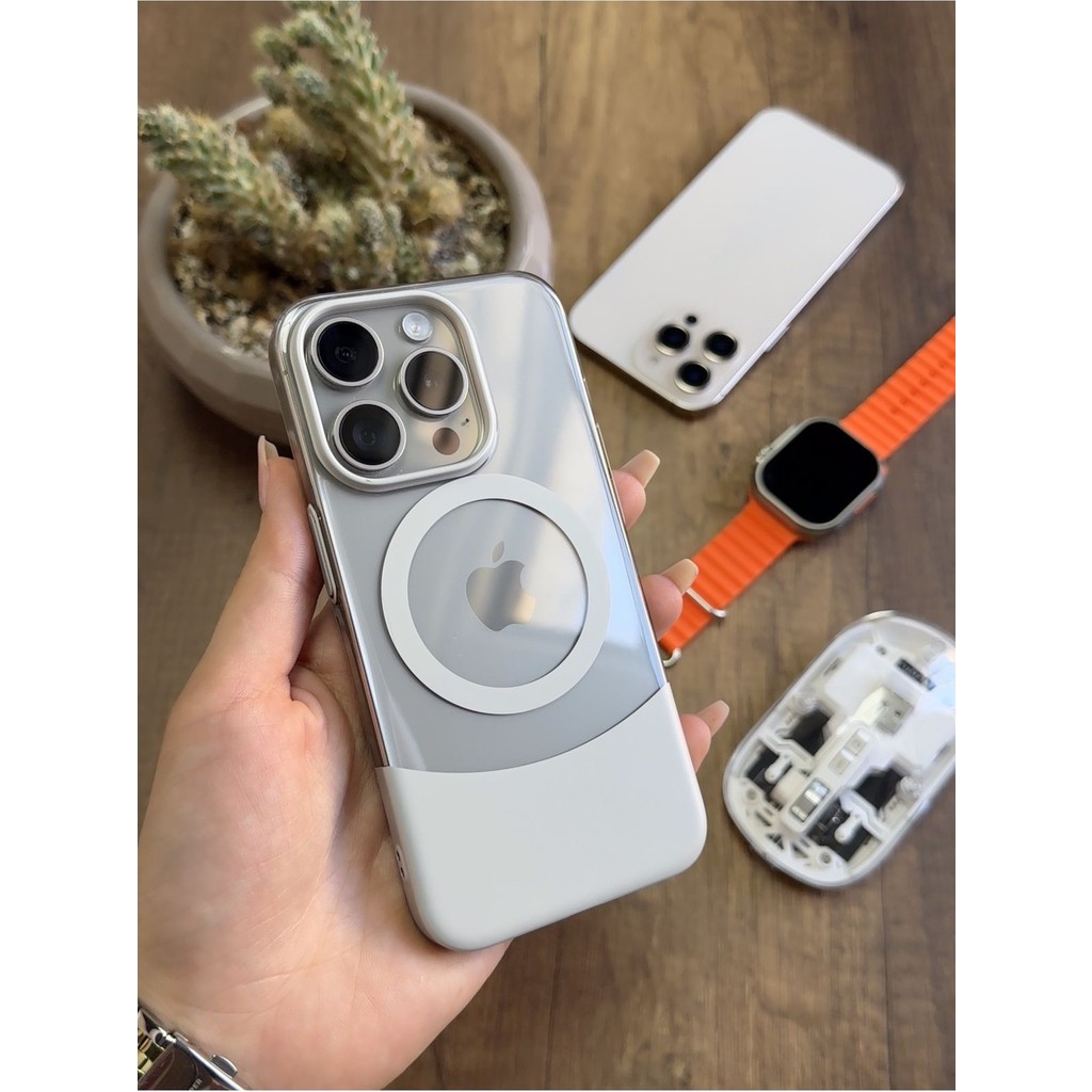 iPhone 15 Pro Magsafe Uyumlu Mika Sararmaz Kılıf SOOCASE720 - Gri Cep Telefonu Kılıfı Fiyatı