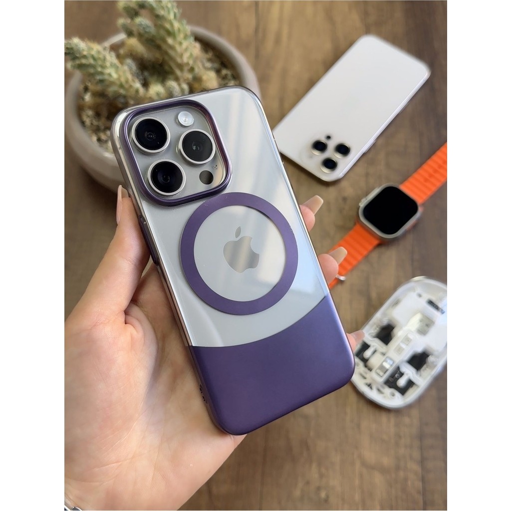 iPhone 15 Pro Magsafe Uyumlu Mika Sararmaz Kılıf SOOCASE720 - Mor Cep Telefonu Kılıfı Fiyatı