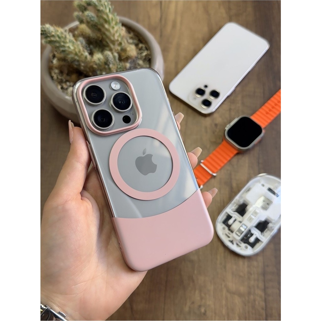iPhone 15 Pro Magsafe Uyumlu Mika Sararmaz Kılıf SOOCASE720 - Pembe Cep Telefonu Kılıfı Fiyatı