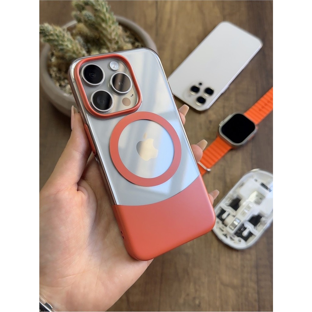 iPhone 15 Pro Magsafe Uyumlu Mika Sararmaz Kılıf SOOCASE720 - Turuncu Cep Telefonu Kılıfı Fiyatı