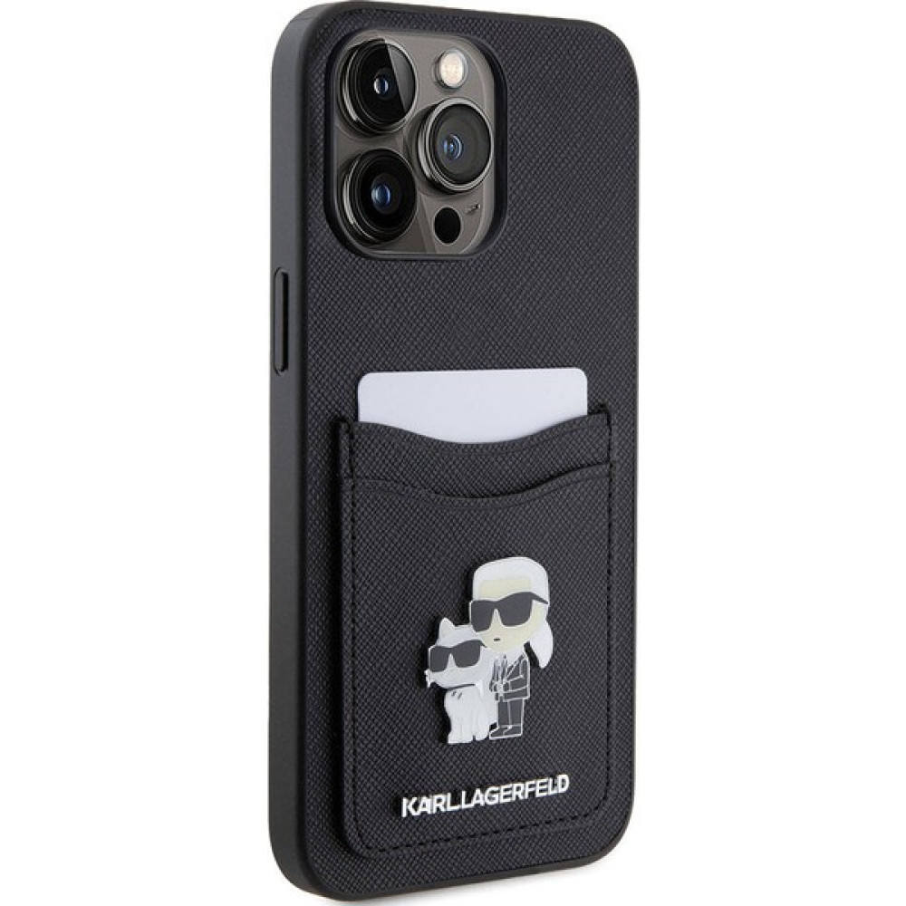iPhone 15 Pro Max Uyumlu Kılıf Karl Lagerfeld Kartlıklı Metal Logo Orjinal Lisanslı Kapak Siyah Cep Telefonu Kılıfı Fiyatı