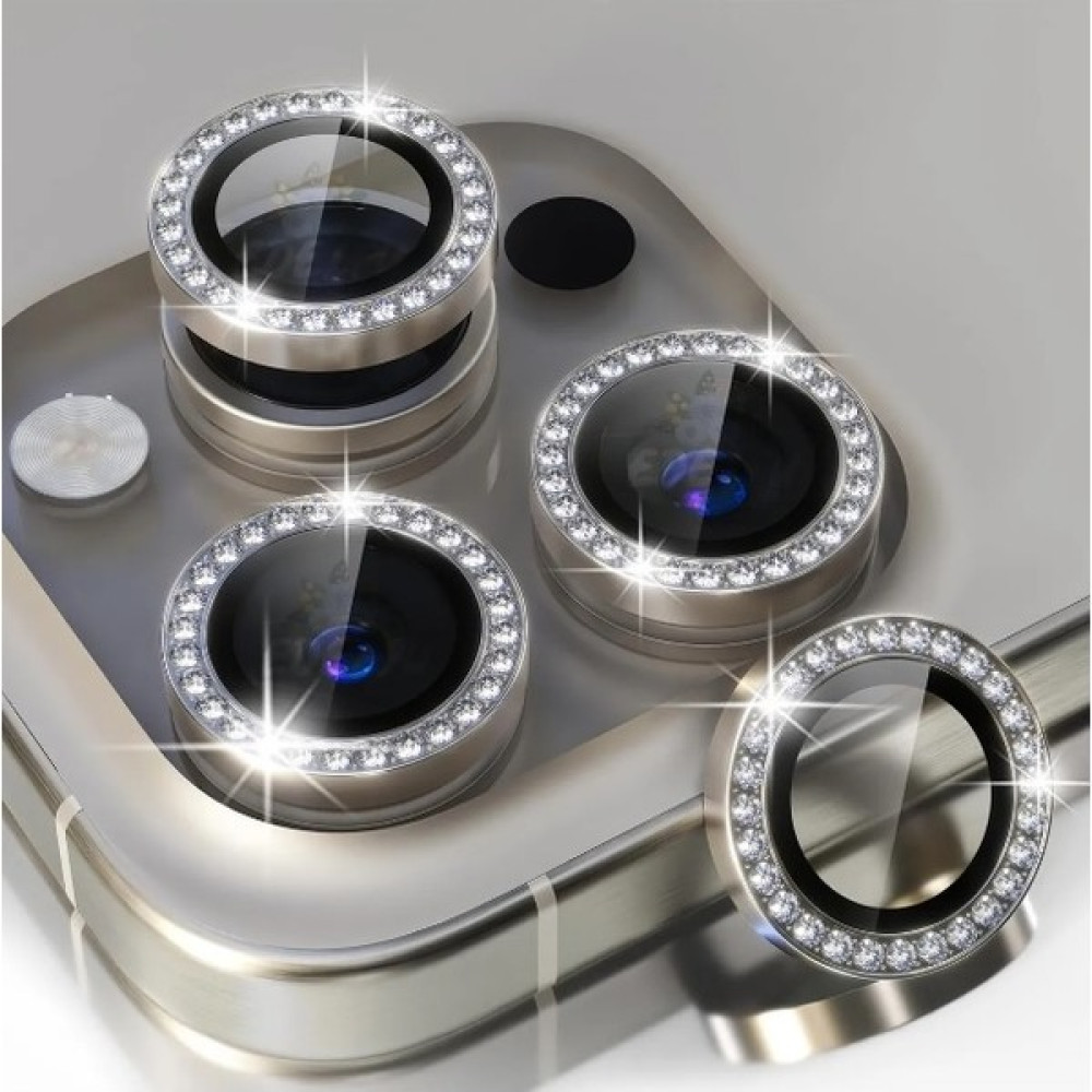 Iphone 15 Pro ve 15 Pro Max Natürel Titanyum Uyumlu Swarovski Taşlı Kamera Lens Koruyucu Cam - Koyu Gri Cep Telefonu Ekran Koruyucusu Fiyatı
