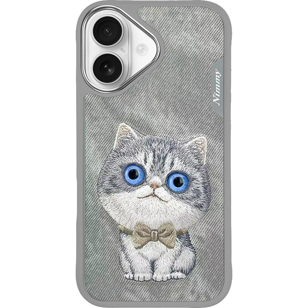 iPhone 16 Uyumlu 3D Göz Kedi Detaylı Gerçek Nakış Işlemeli Kabartmalı New Big Eyes Kılıf - Gri Cep Telefonu Kılıfı Fiyatı