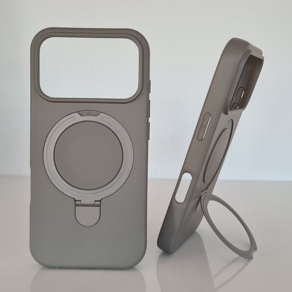 iPhone 17 Pro Magsafe ile Uyumlu Standlı Yumuşak Soft Mükemmel Manyetik Silikon Kılıf - Titanyum - Gri Cep Telefonu Kılıfı Fiyatı